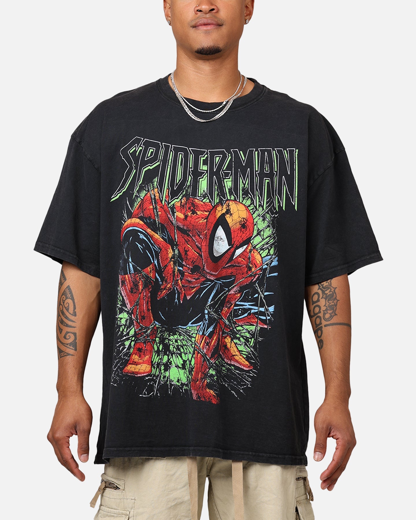 Comic Web Hero T-Shirt Black Acidwash