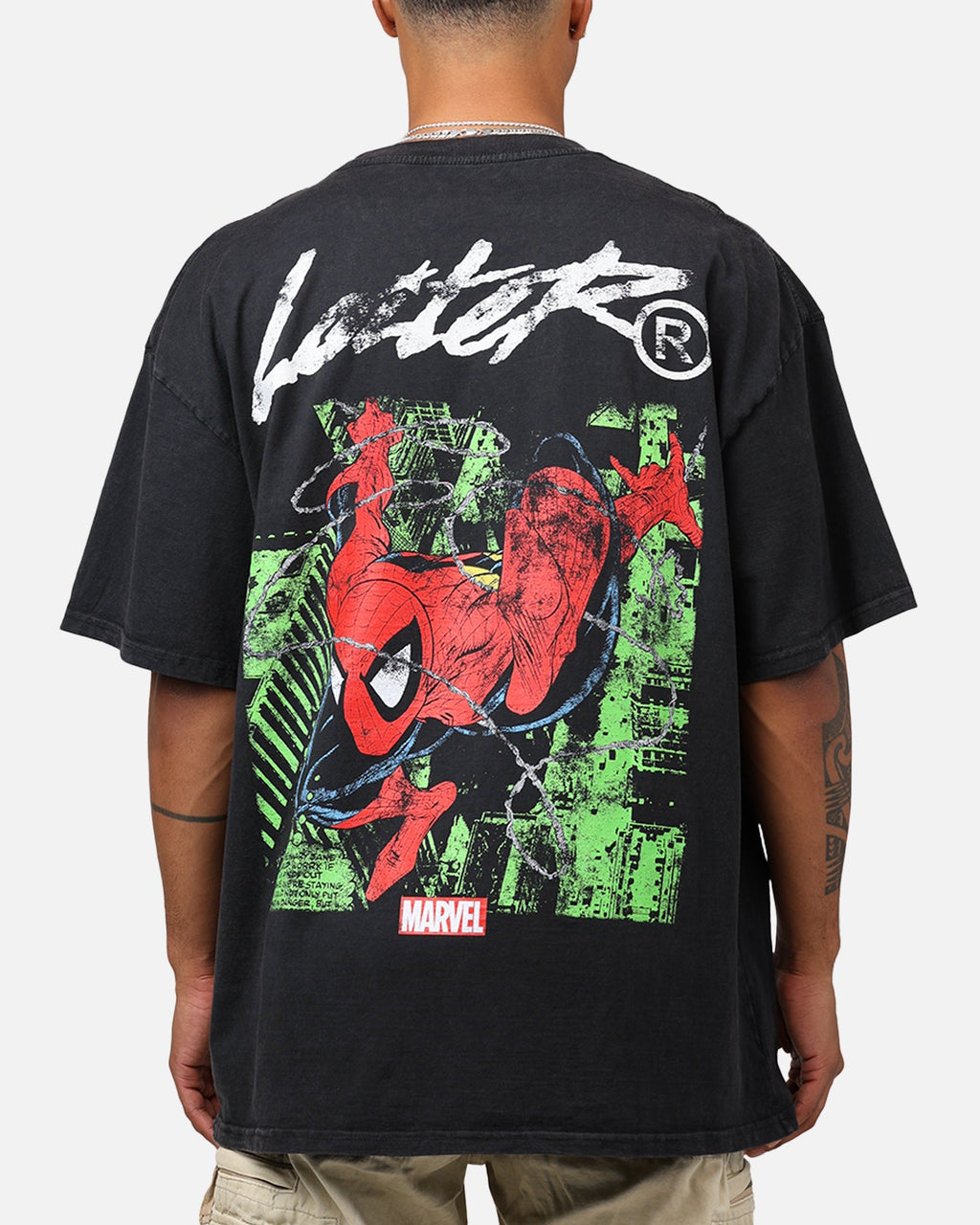 Comic Web Hero T-Shirt Black Acidwash