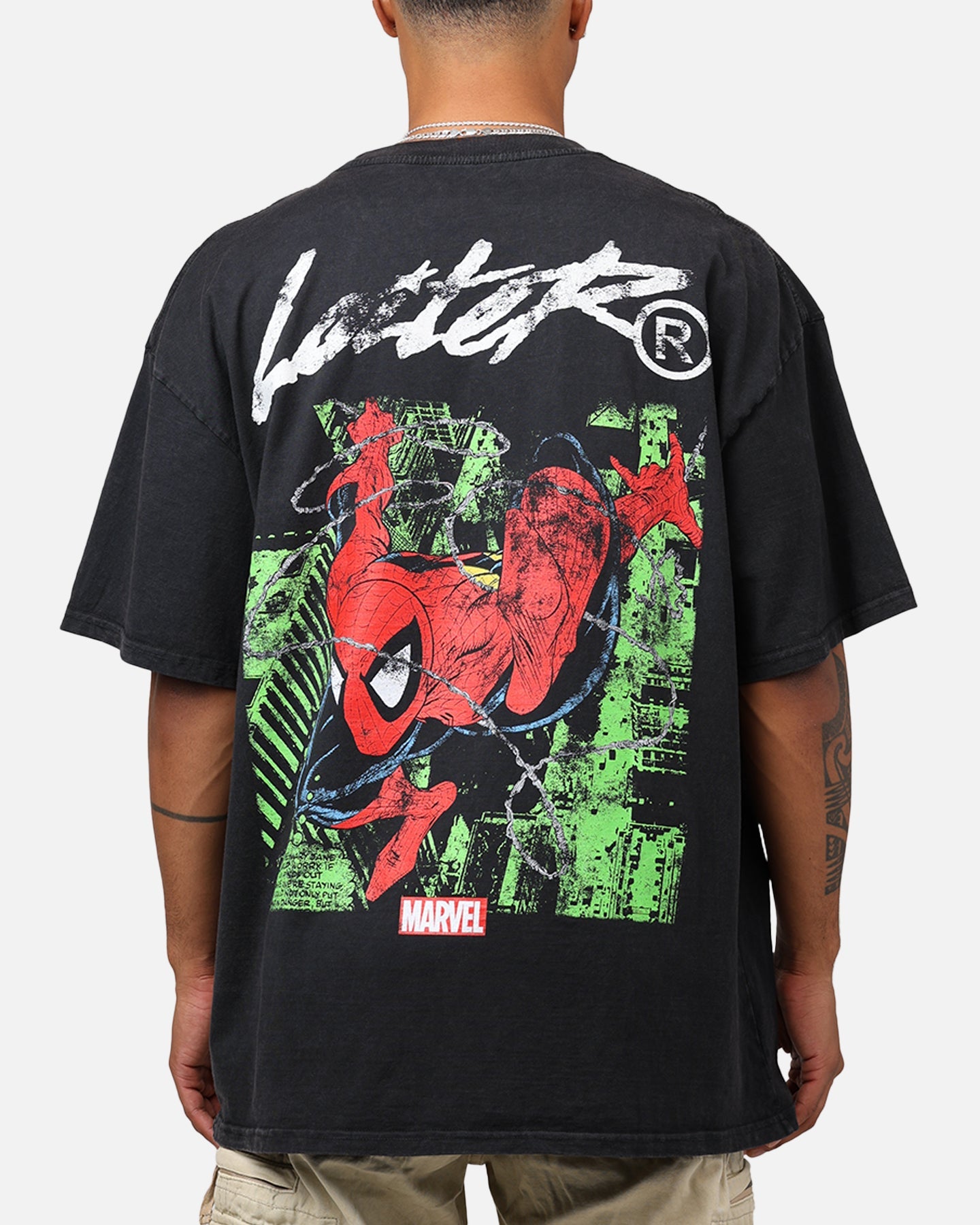 Comic Web Hero T-Shirt Black Acidwash
