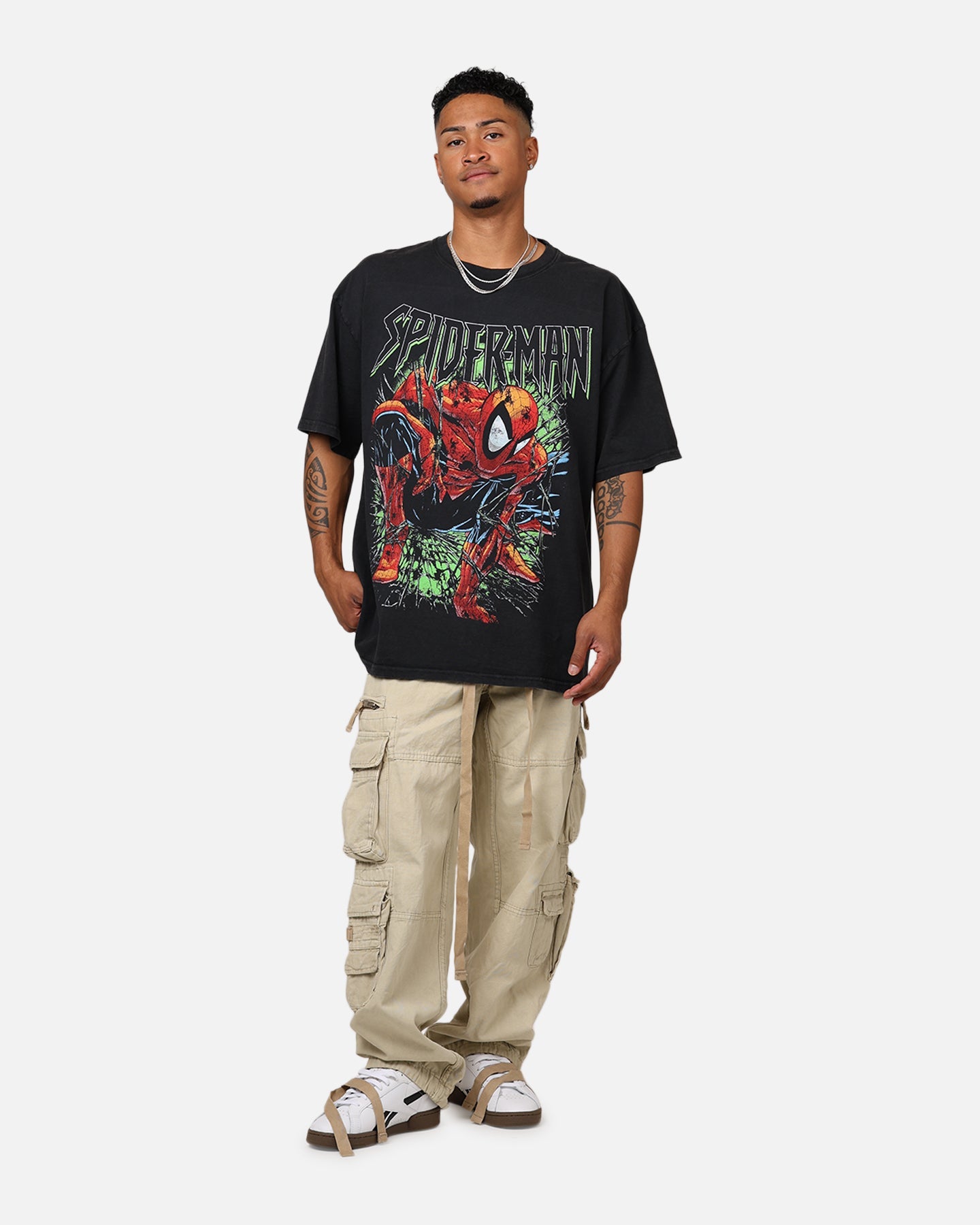 Comic Web Hero T-Shirt Black Acidwash