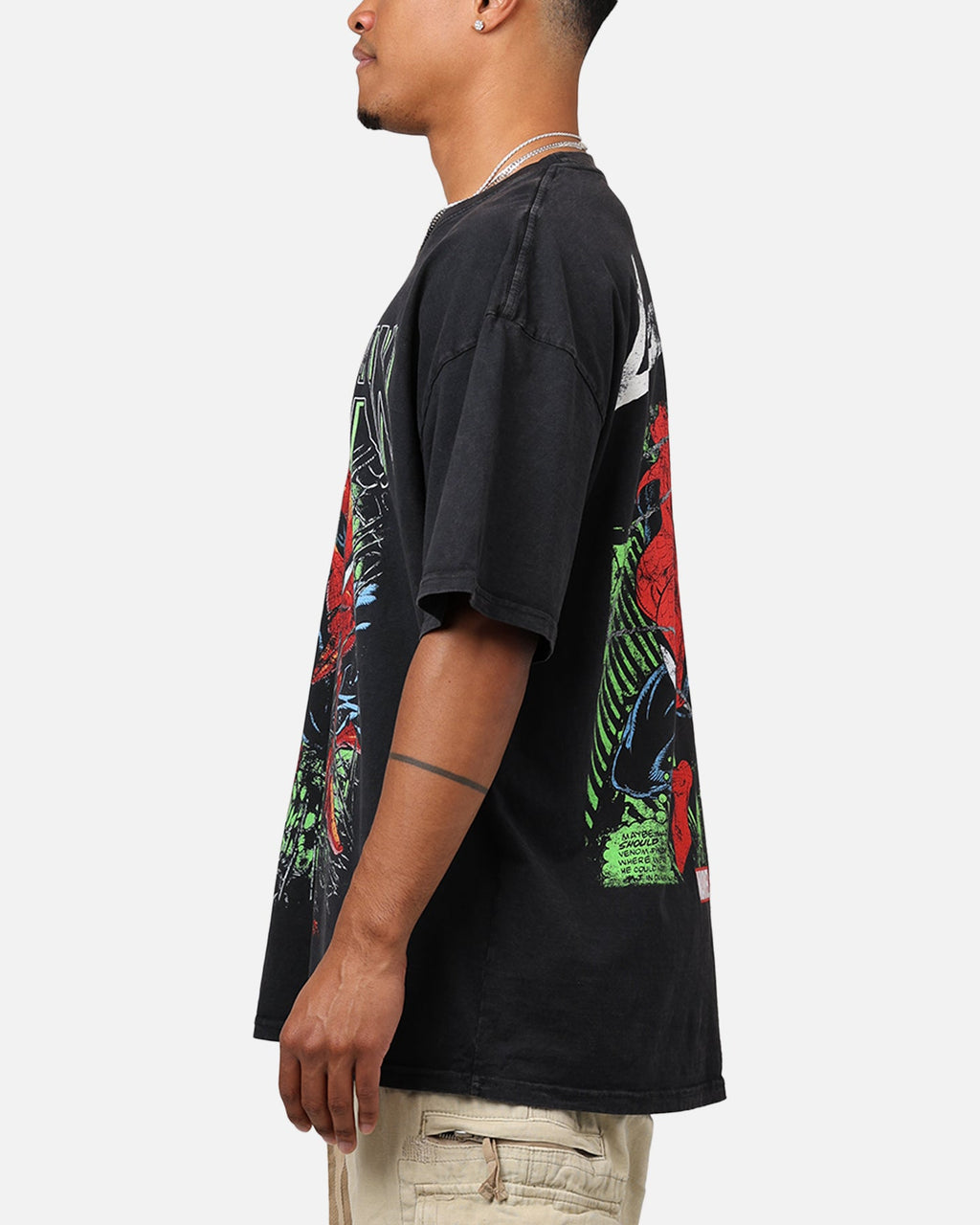 Comic Web Hero T-Shirt Black Acidwash