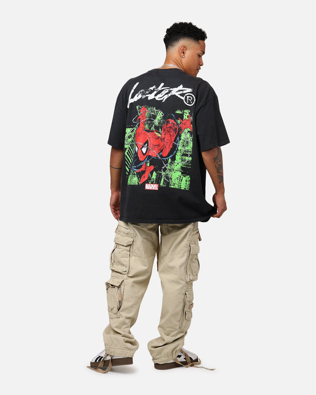 Comic Web Hero T-Shirt Black Acidwash