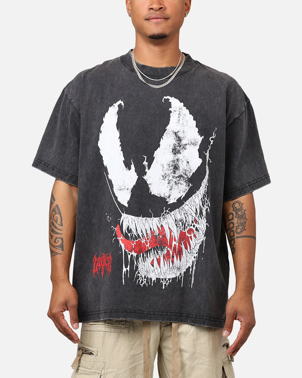 Comic Web Hero Alien Symbiote T-Shirt Black Acidwash