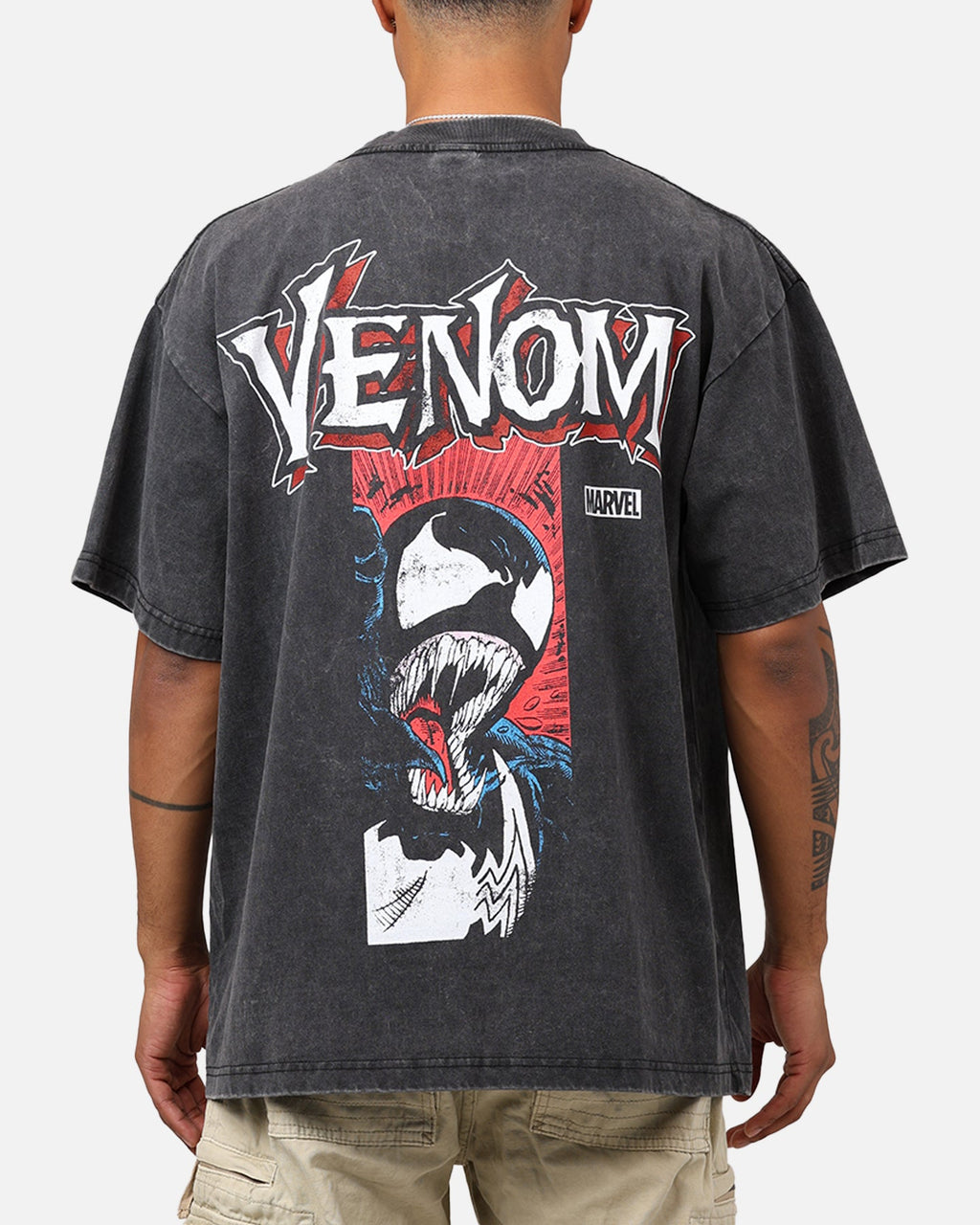 Comic Web Hero Alien Symbiote T-Shirt Black Acidwash