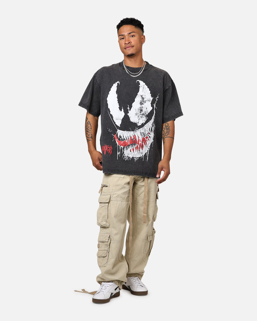 Comic Web Hero Alien Symbiote T-Shirt Black Acidwash