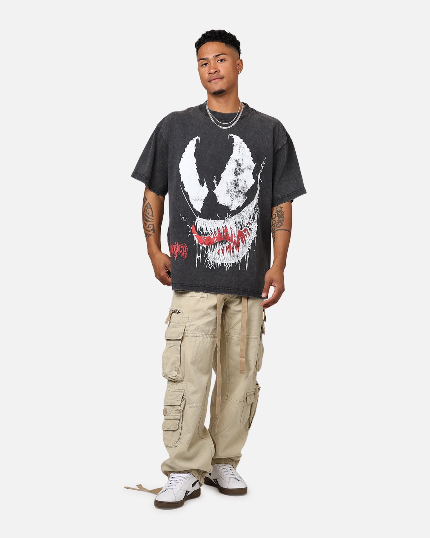 Comic Web Hero Alien Symbiote T-Shirt Black Acidwash