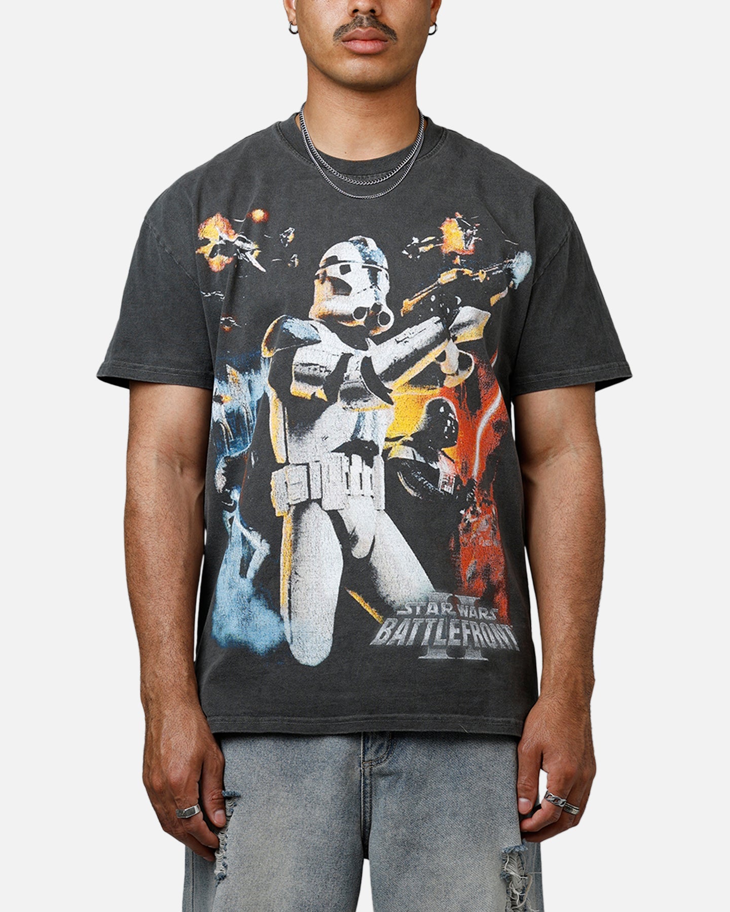 Vintage Studio Galaxy Space Battlefront 2 Heavyweight T-Shirt Black Wash