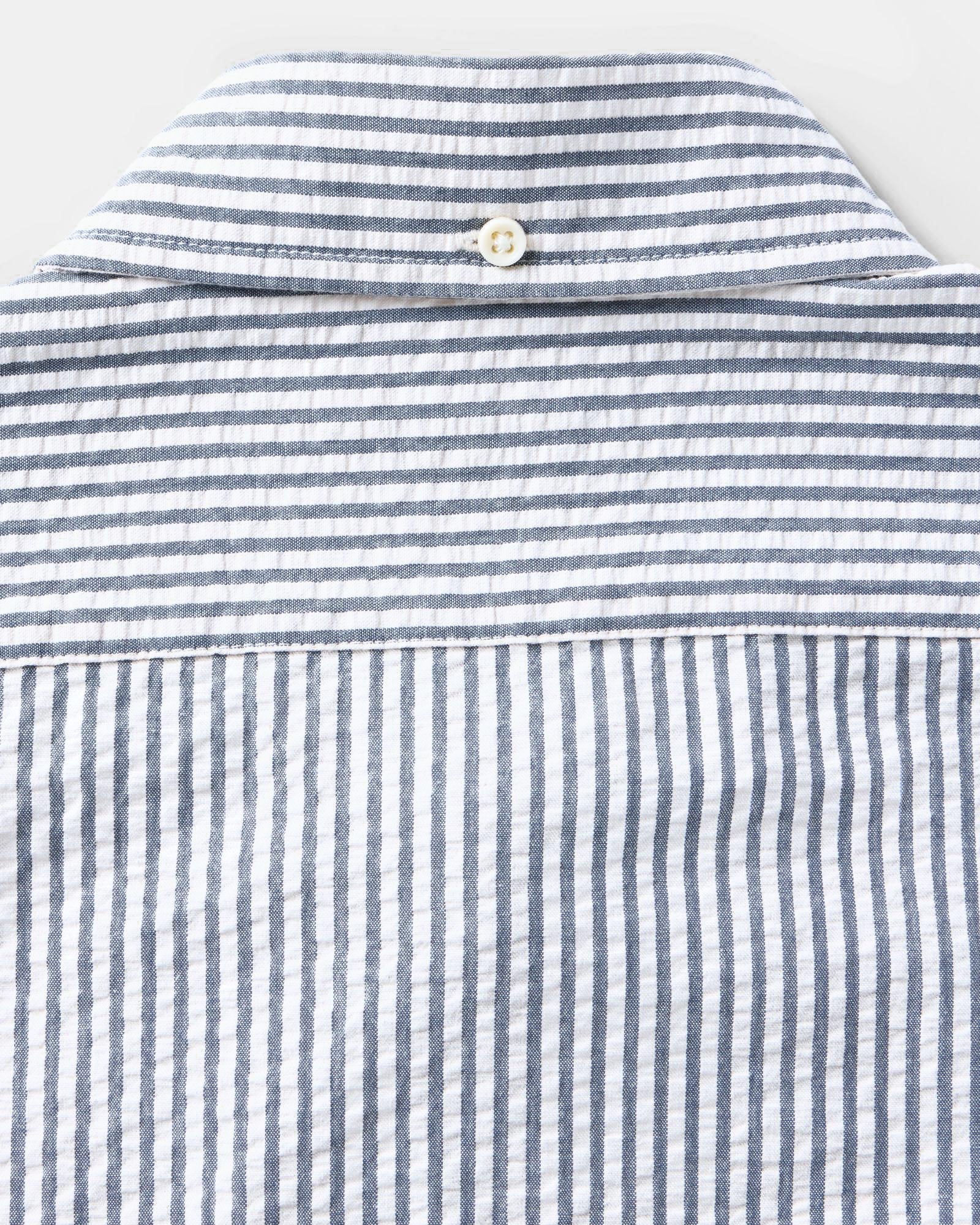 The Short Sleeve Jack in Steel Blue Stripe Seersucker